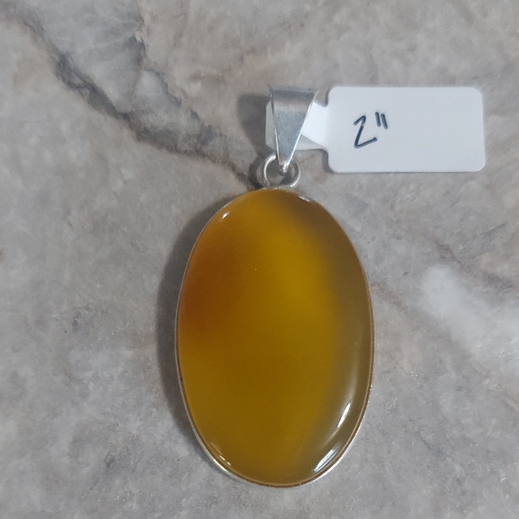 Honey Yellow Onyx Pendant .925 SS Overlay - Picture 1 of 2